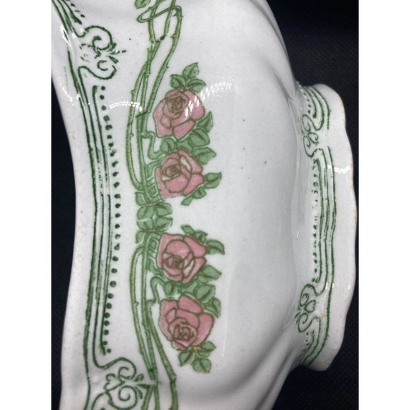 Antique Ridgways England Green Royalist Semi Porcelain Rose Pattern Gravy Boat - Picture 4 of 7